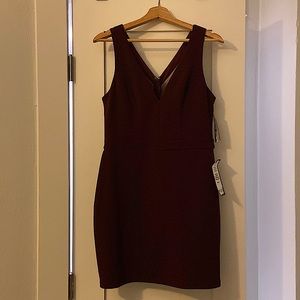 Wine colored, mesh back mini dress